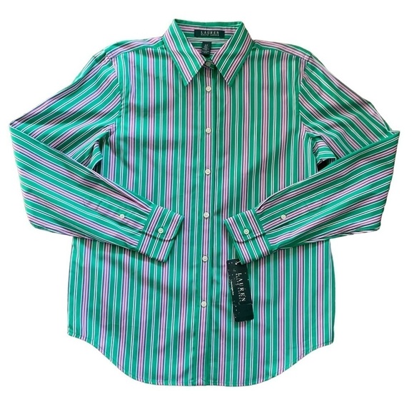 Lauren Ralph Lauren NWT 100% Cotton Woman’s Button Down Vertical Striped Shirt - Picture 4 of 13